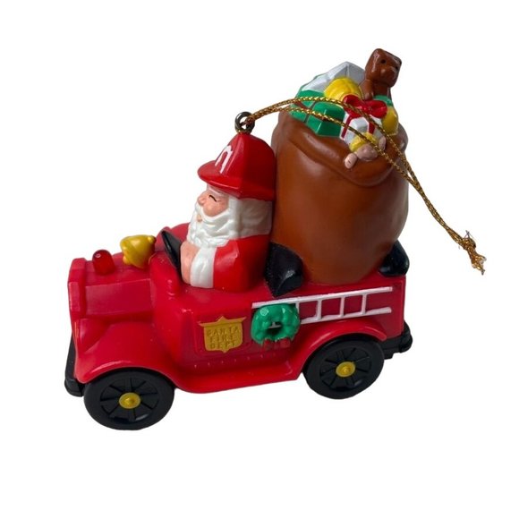 Santa Clause Fireman Ornament  Fire Truck Presents Light Up 1988 u - Picture 1 of 7